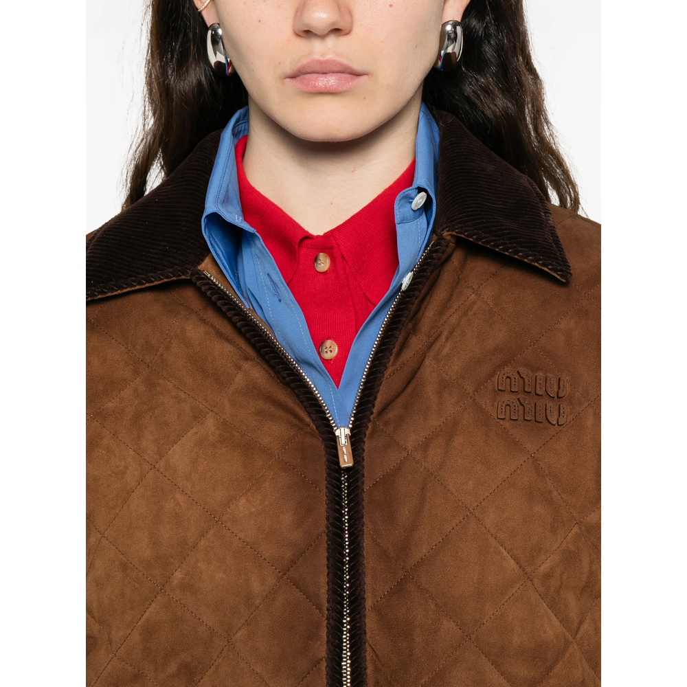 Quilted-Design Corduroy-Collar Jacket