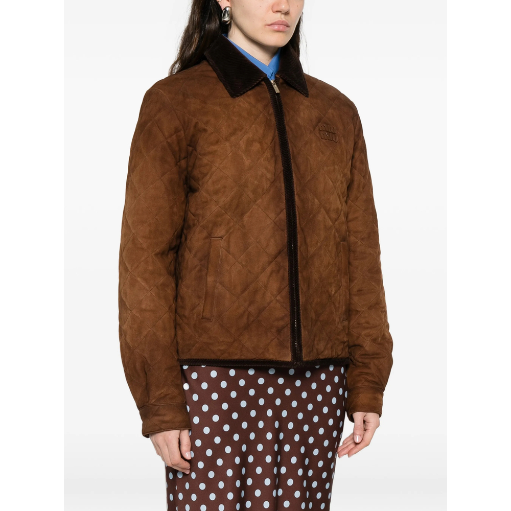 Quilted-Design Corduroy-Collar Jacket