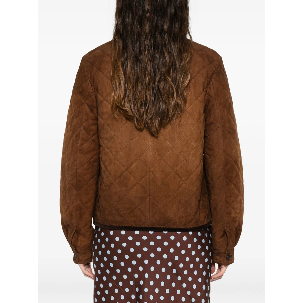 Quilted-Design Corduroy-Collar Jacket