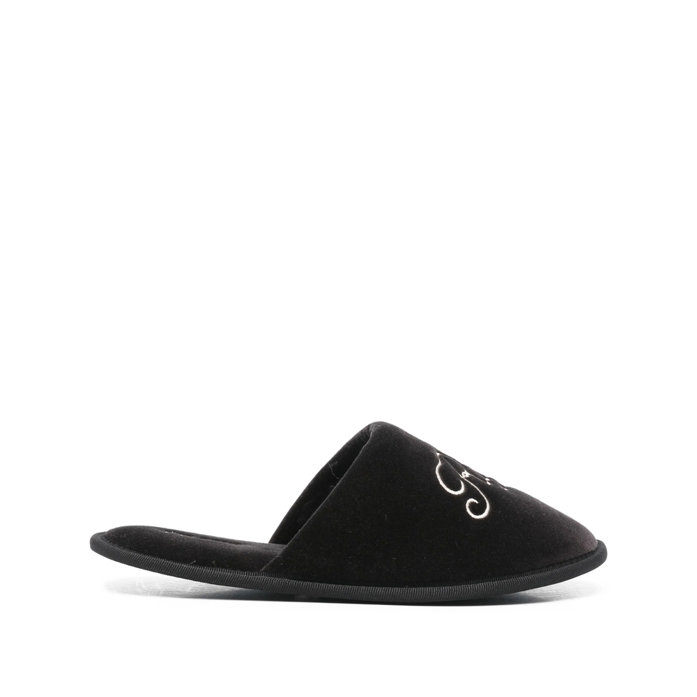 Frame Embroidered Slippers In Black