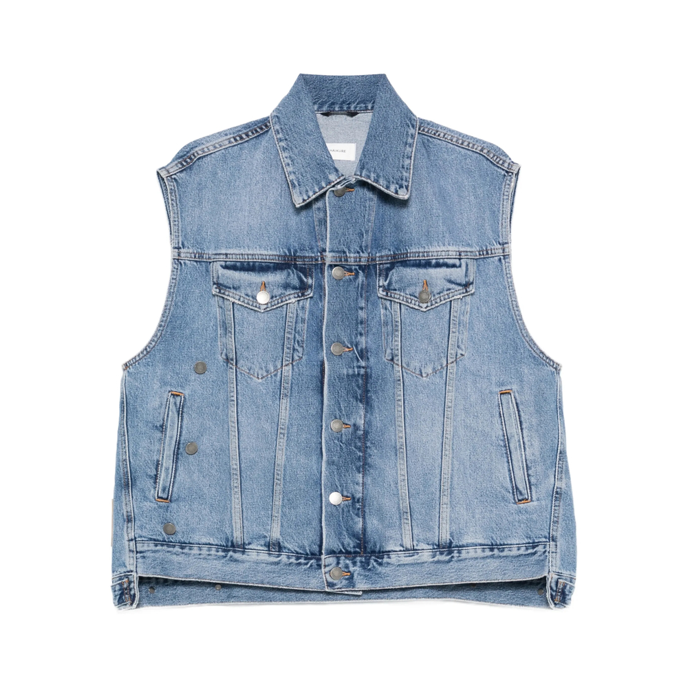 Haikure Button Denim Gilet In Blue