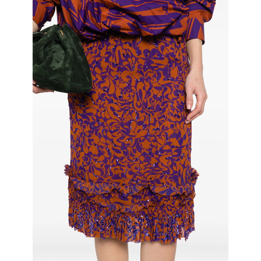 Sequin-Embellished Ruffled-Trim Midi