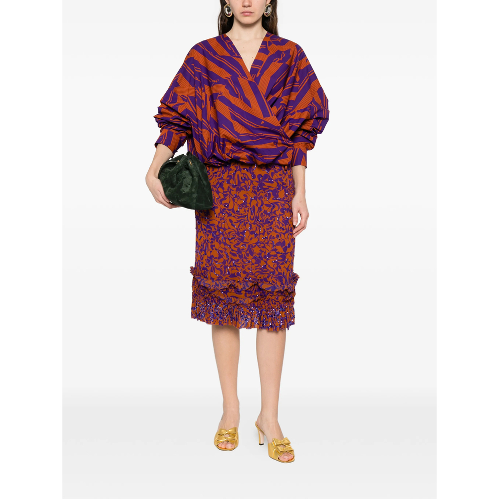 Sequin-Embellished Ruffled-Trim Midi