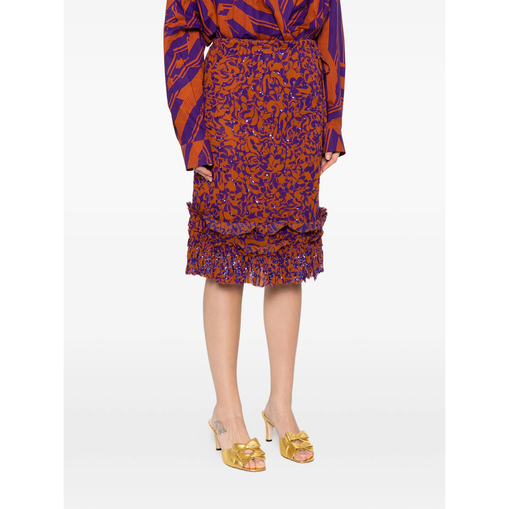 Sequin-Embellished Ruffled-Trim Midi