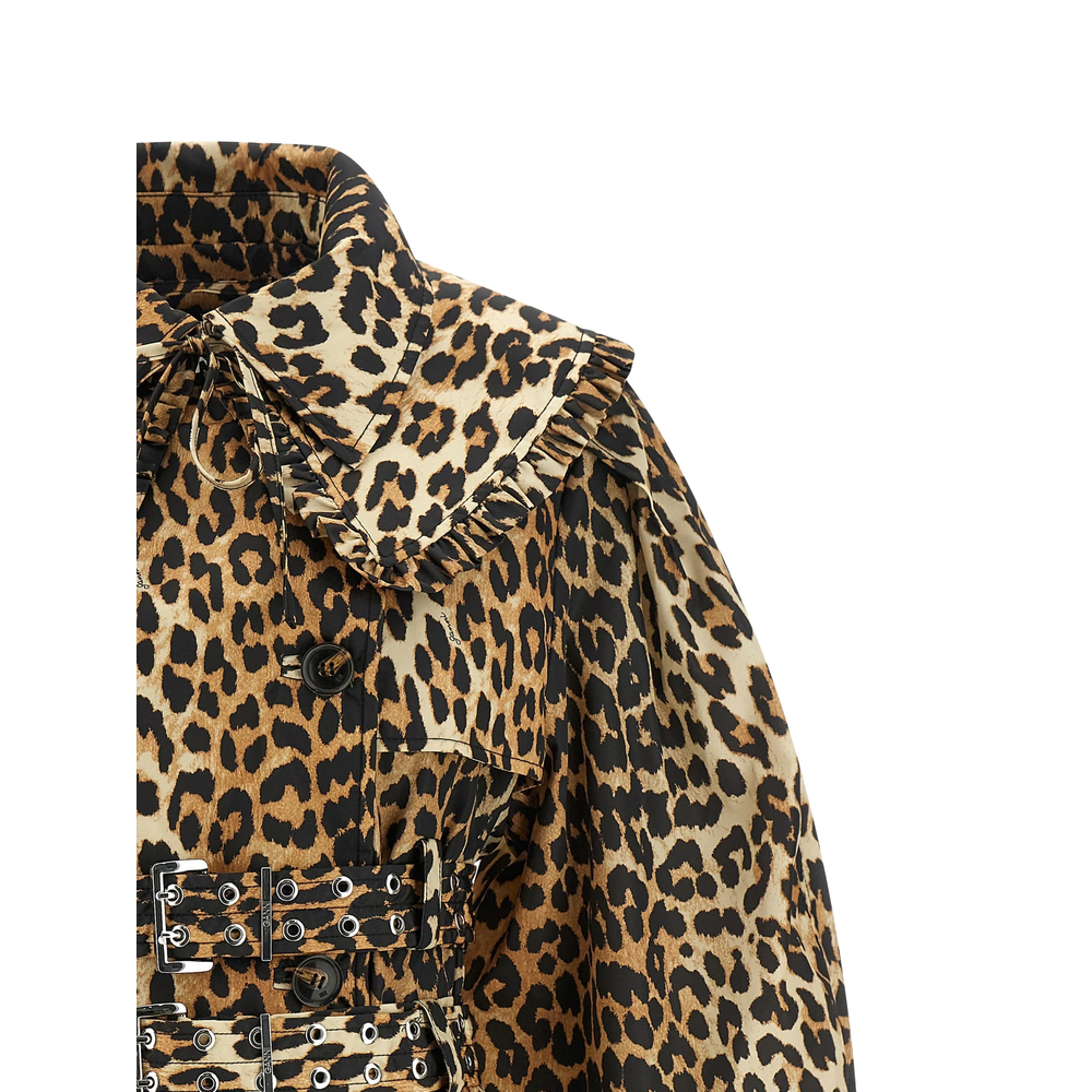 Ruffle Leopard Trench Coat