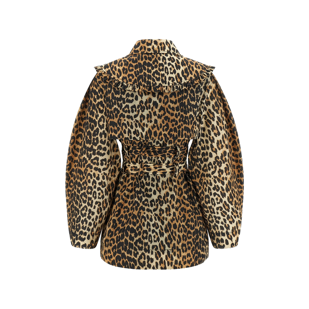Ruffle Leopard Trench Coat
