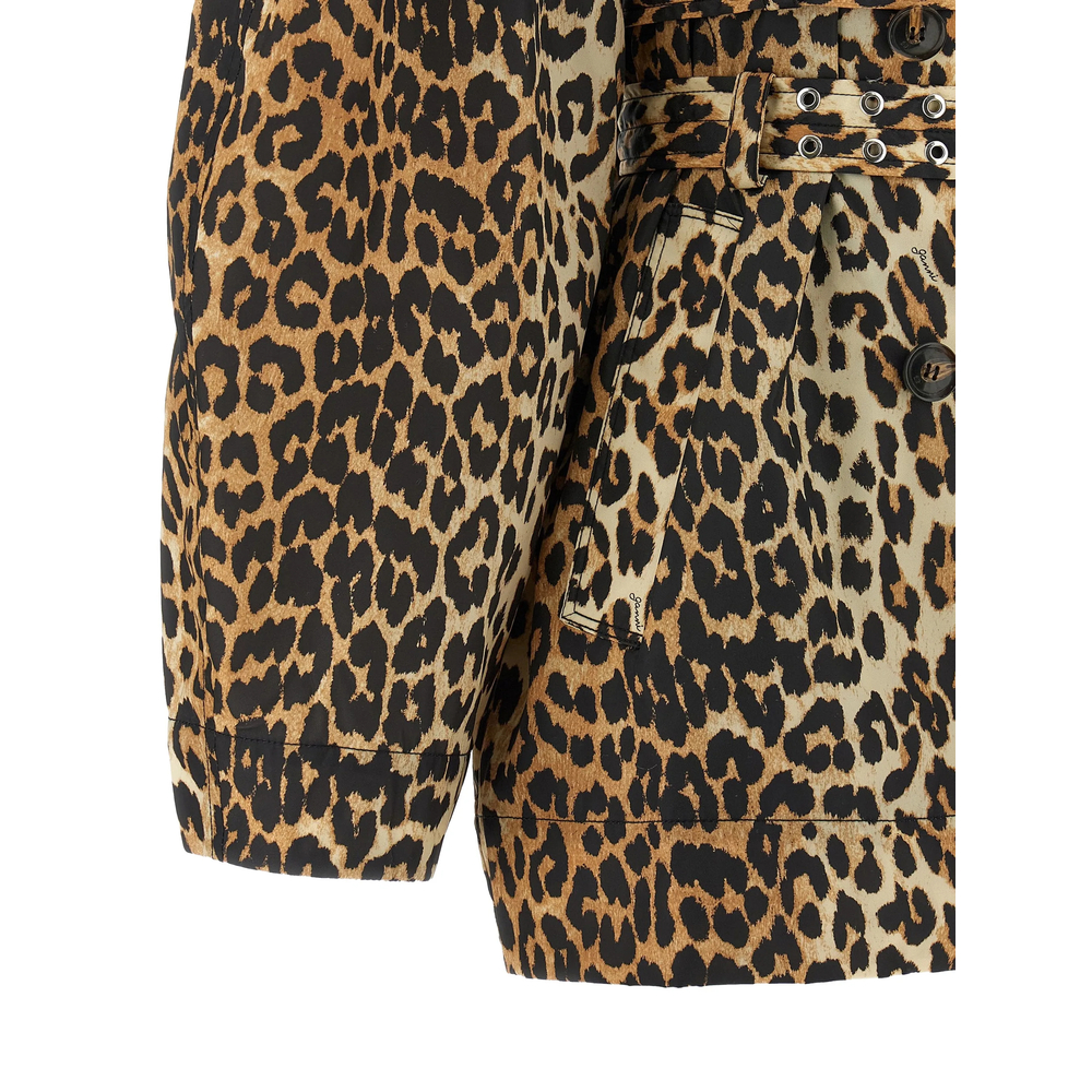Ruffle Leopard Trench Coat