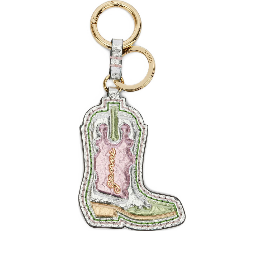 Ganni — Ganni Western Boot Keyring In Metallic