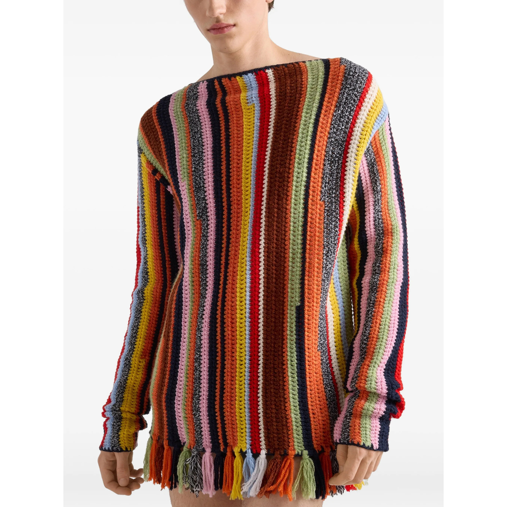 Fringed Boat-Neck Sweater