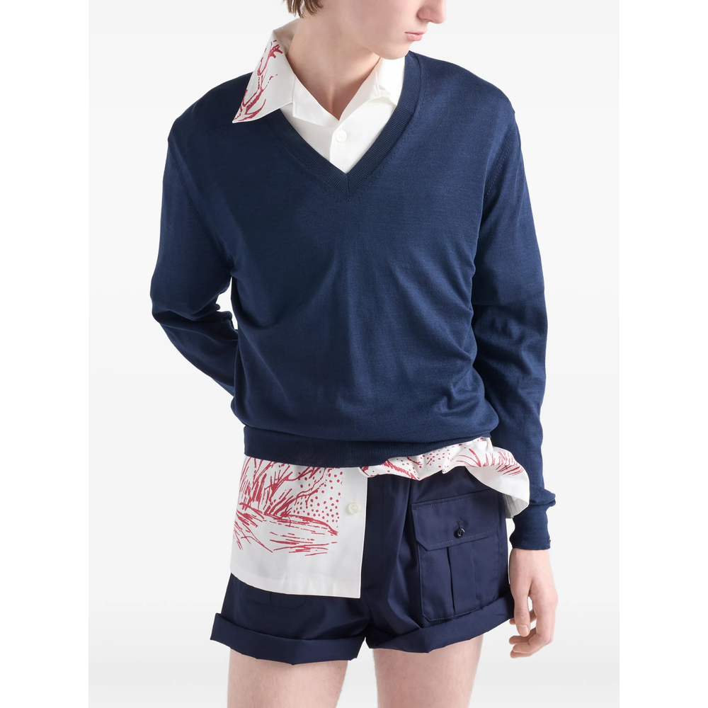 Prada V-neck Ribbed Sweater