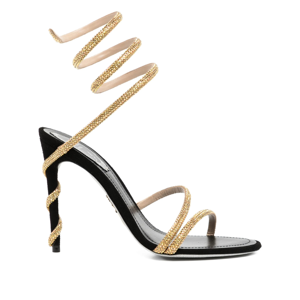 Caovilla 110mm Crystal-embellished Spiral Sandals In Black