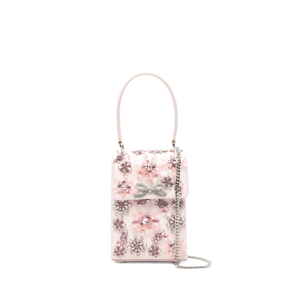 Self-portrait Floral-crystal Satin Mini Tote Bag