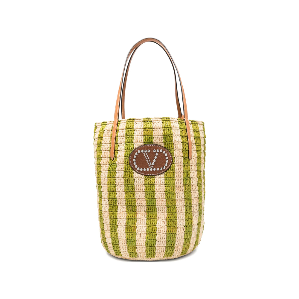 Garavani Striped Raffia Shopping Bag