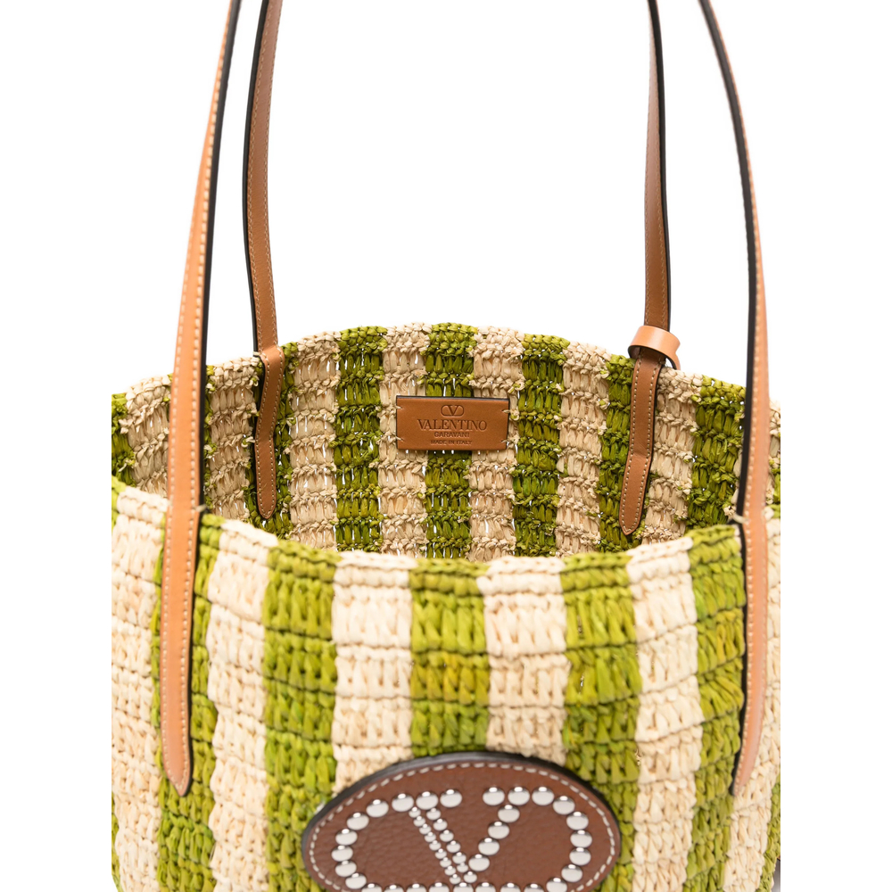 Garavani Striped Raffia Shopping Bag