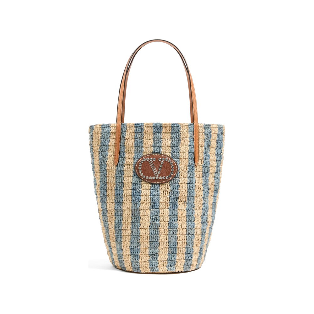 Garavani Striped Raffia Shopping Bag