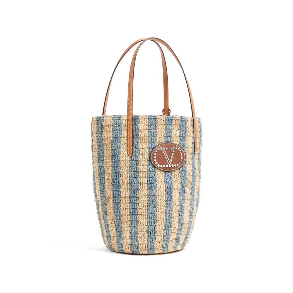 Garavani Striped Raffia Shopping Bag