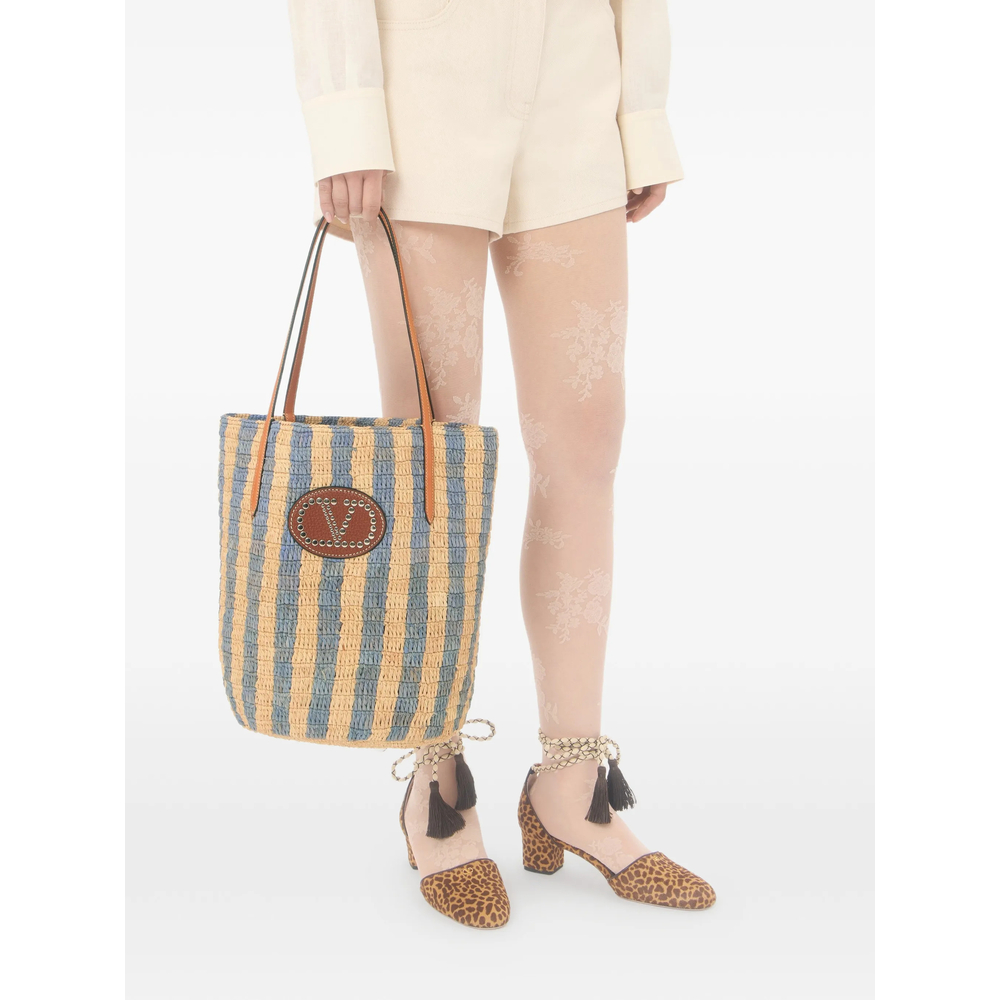 Garavani Striped Raffia Shopping Bag