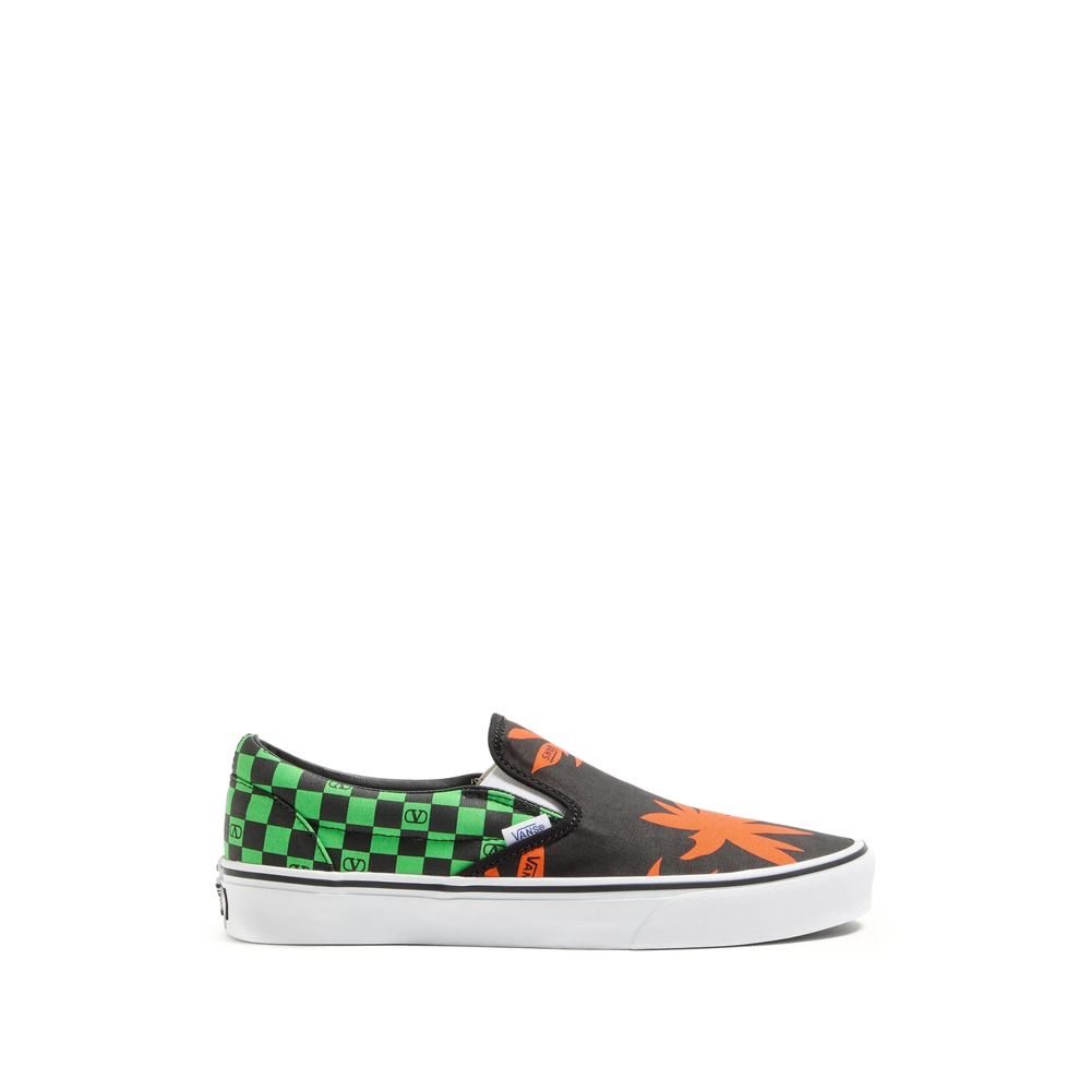Vans X Valentino X Vans Slip-on Fabric Trainer With Vlogo Checkerboard Print And Tropical-leaves Print