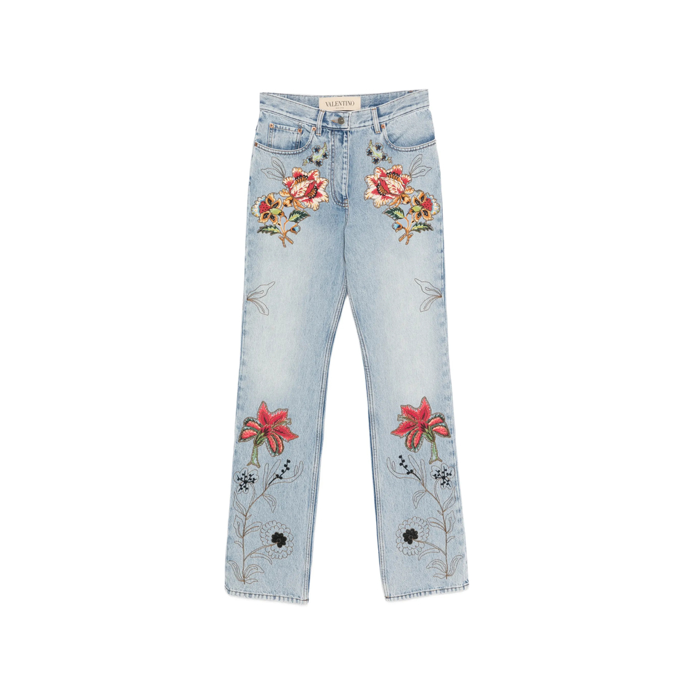 Floral-Embroidery Jeans