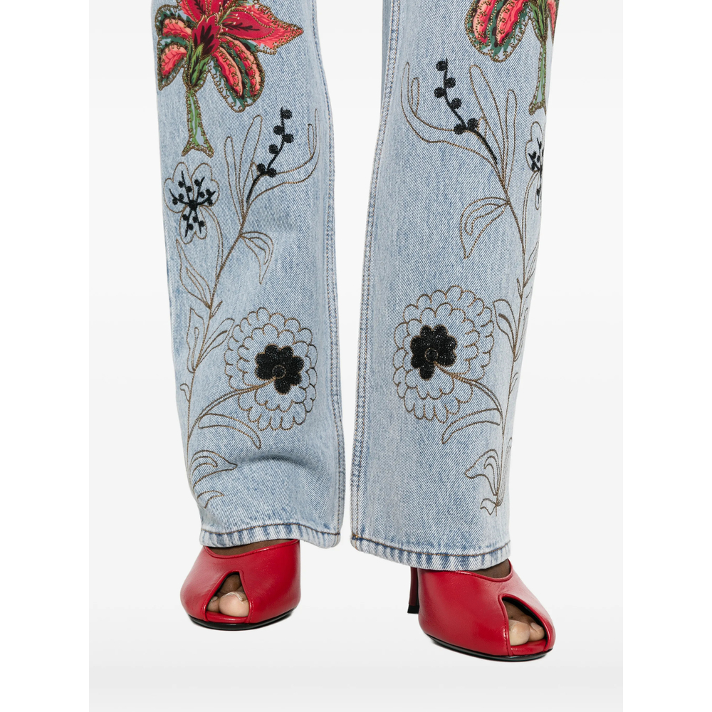 Floral-Embroidery Jeans