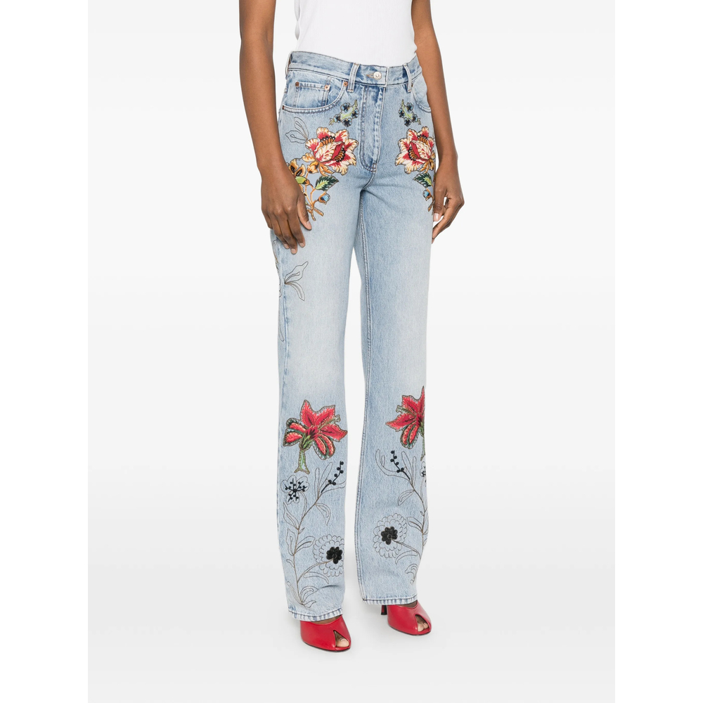 Floral-Embroidery Jeans