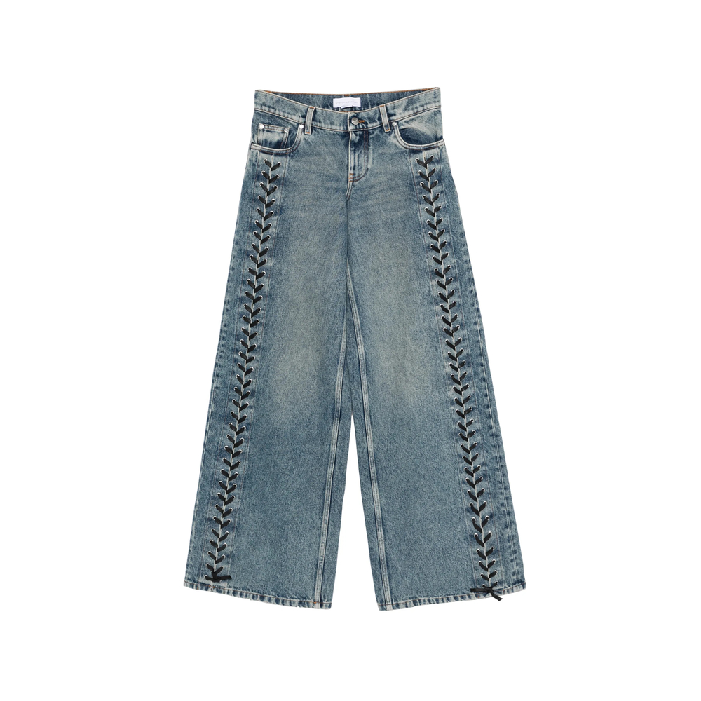 Stella Mccartney Wide-leg Lace-up Denim Jeans