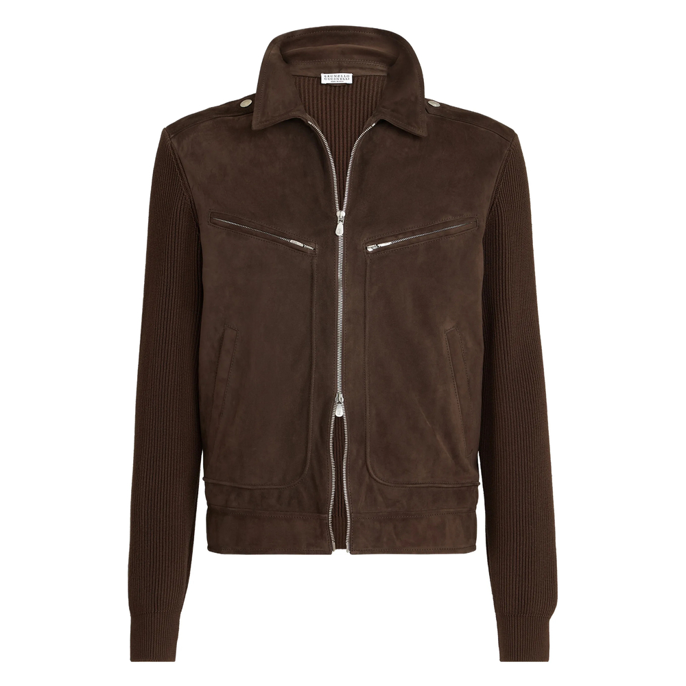 Brunello Cucinelli Ribbed-knit Suede Jacket