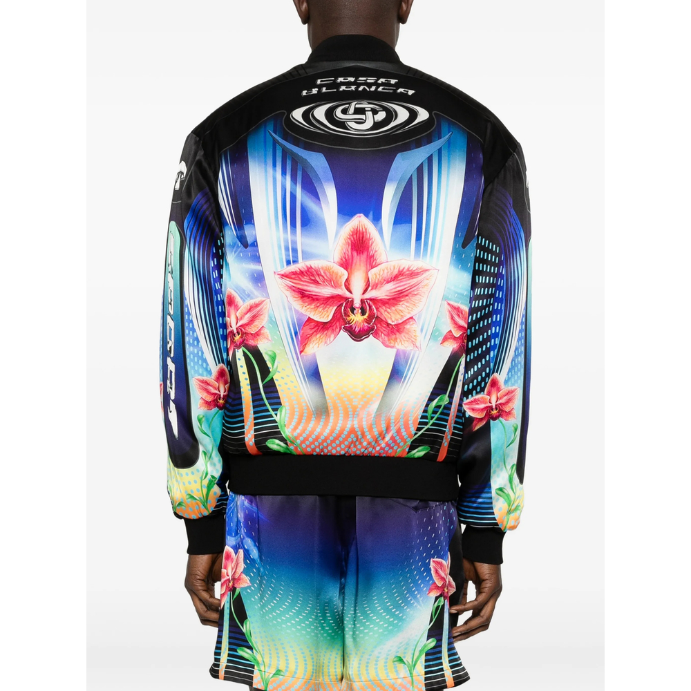 Orchid Racer Printed Silk Bomber Jacket
