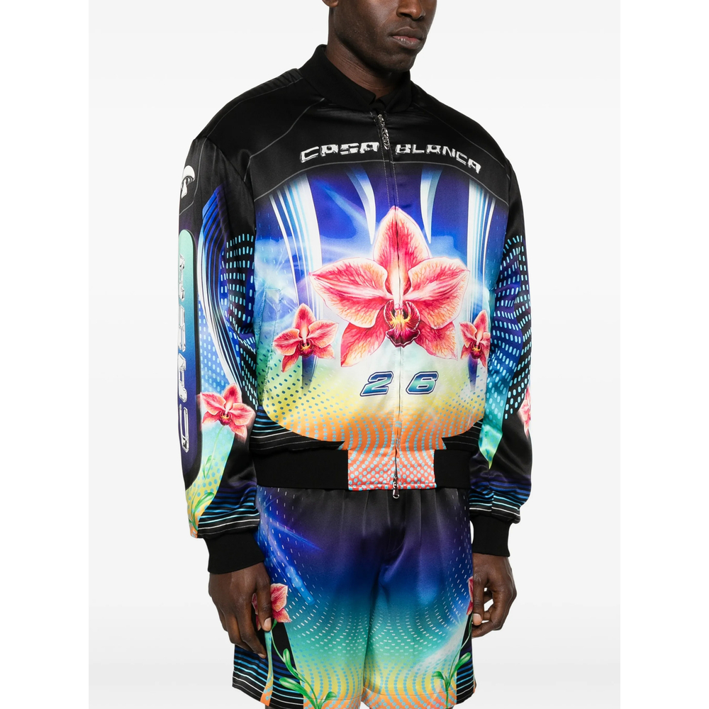 Orchid Racer Printed Silk Bomber Jacket
