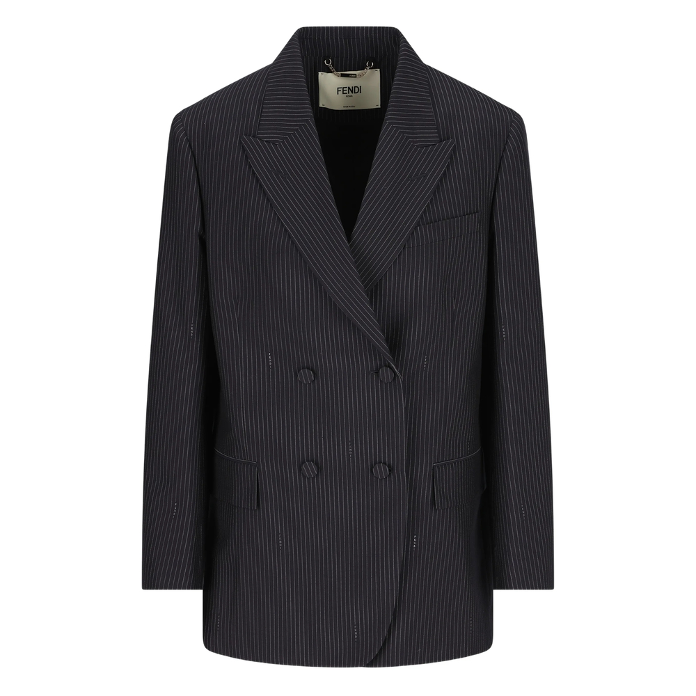 Fendi Pinstripe Flap-pocket Blazer In Black