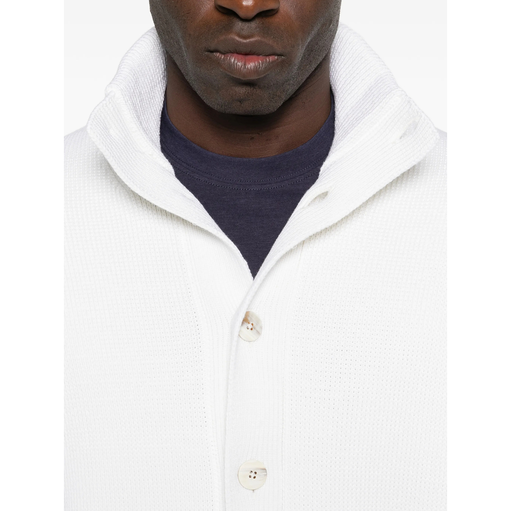 Button-Fastening High-Neck Cardigan