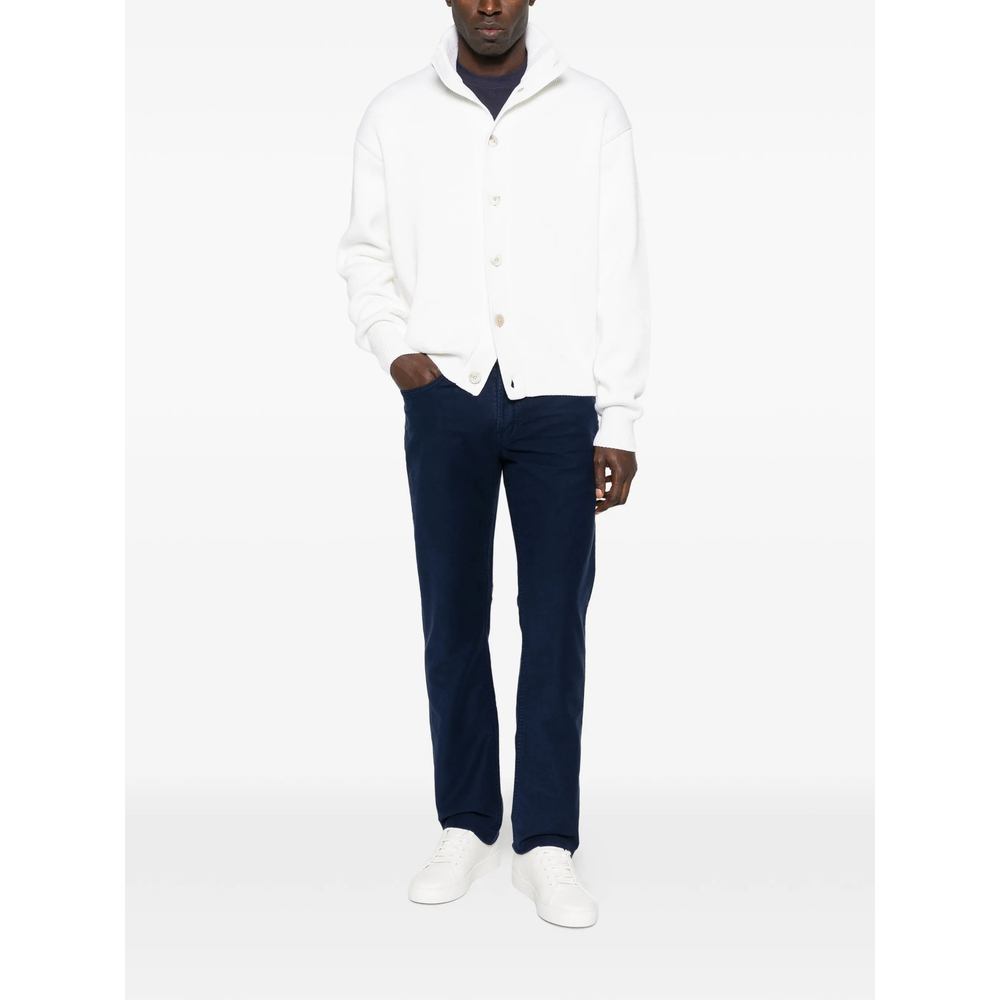 Button-Fastening High-Neck Cardigan