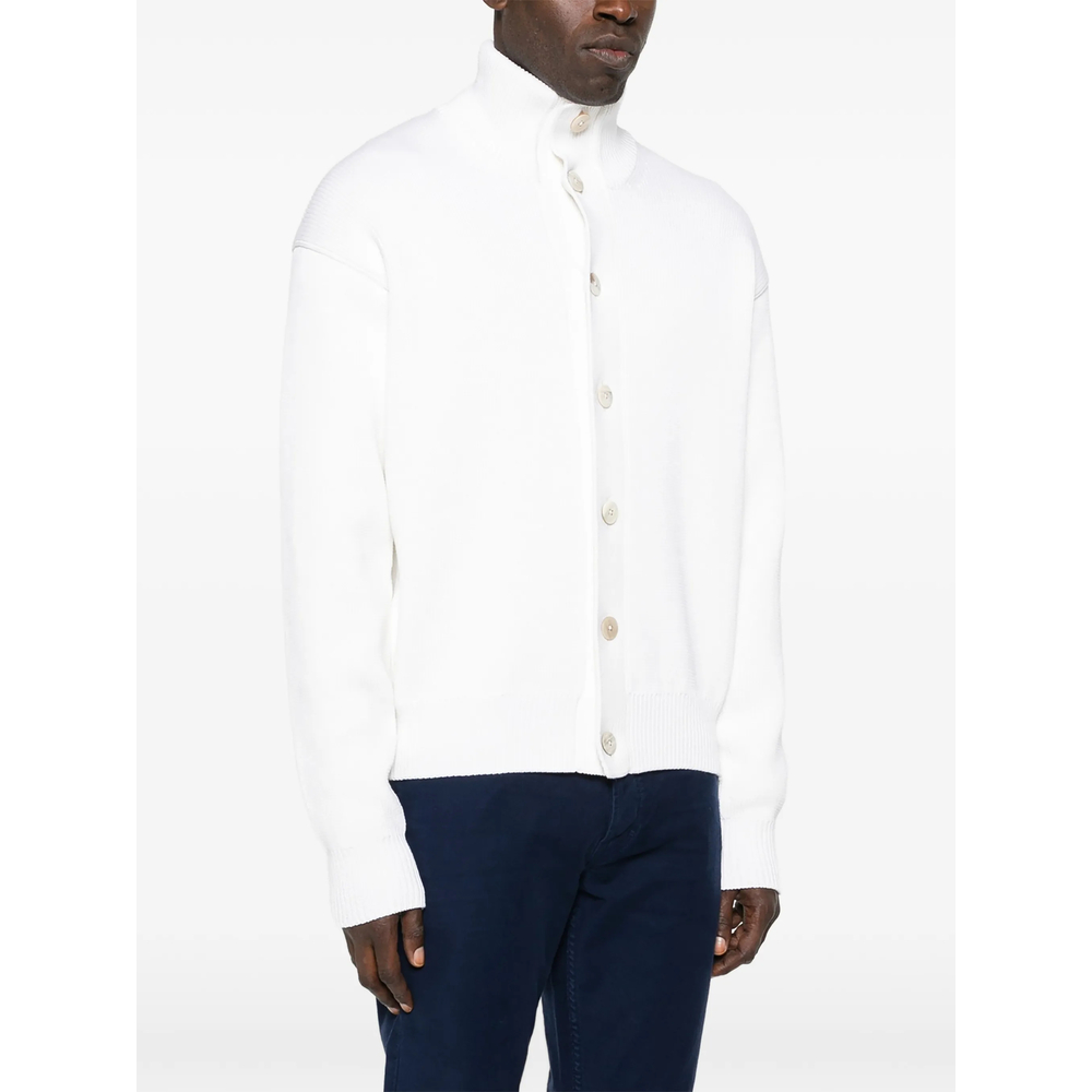 Button-Fastening High-Neck Cardigan