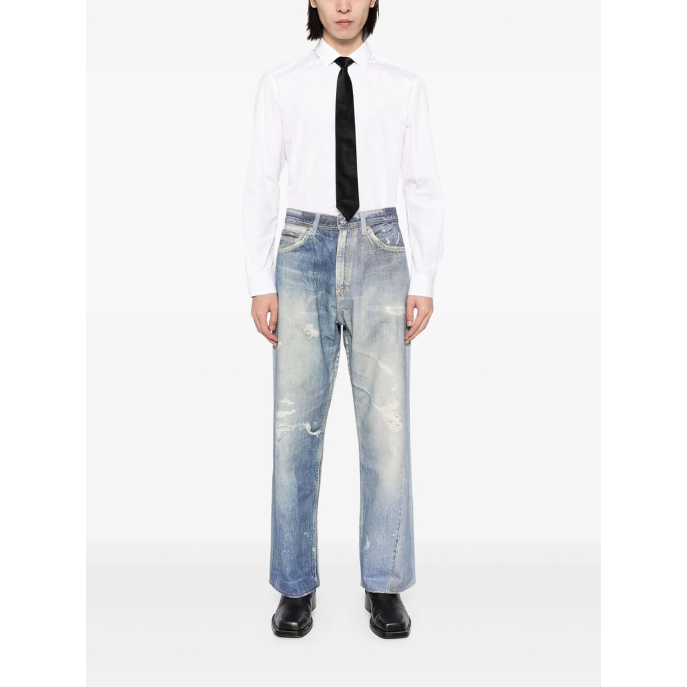 Third Cut Distressed-Effect Denim-Print Jeans