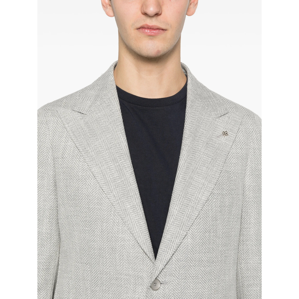Herringbone-Pattern Single-Breasted Blazer