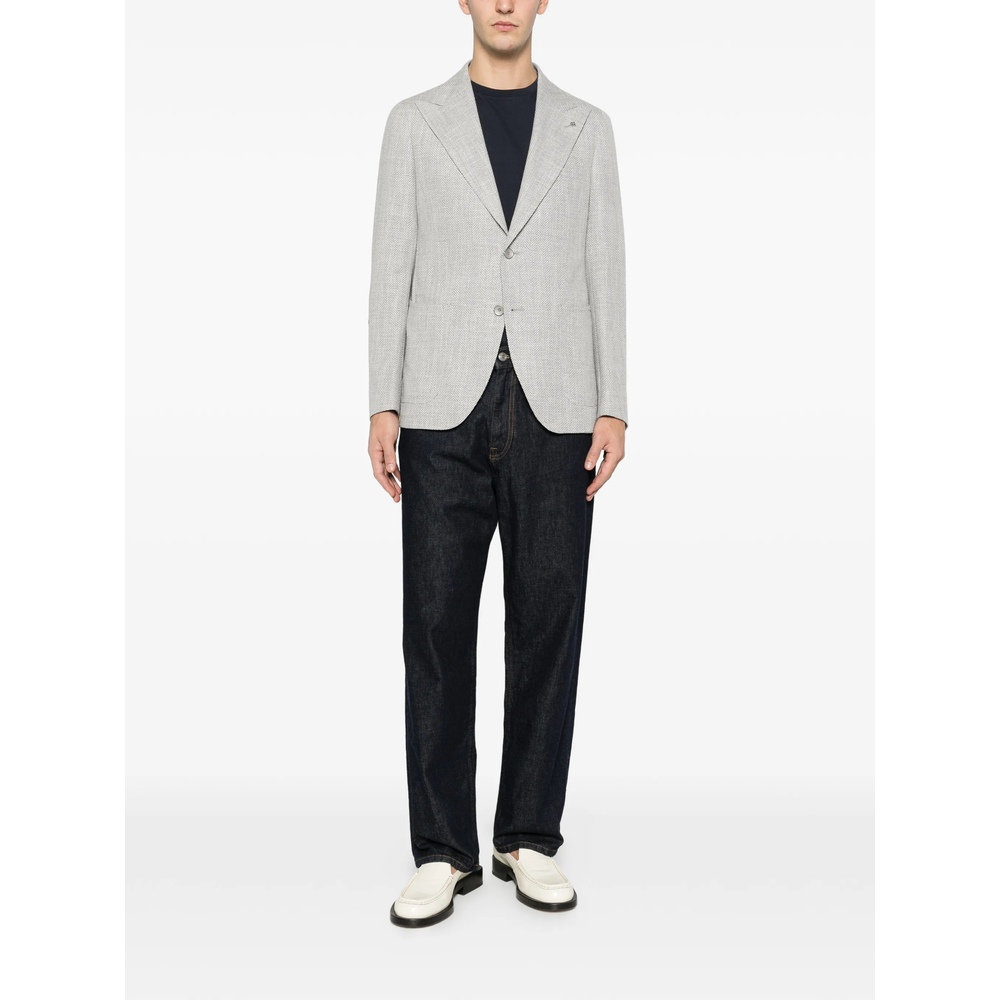 Herringbone-Pattern Single-Breasted Blazer