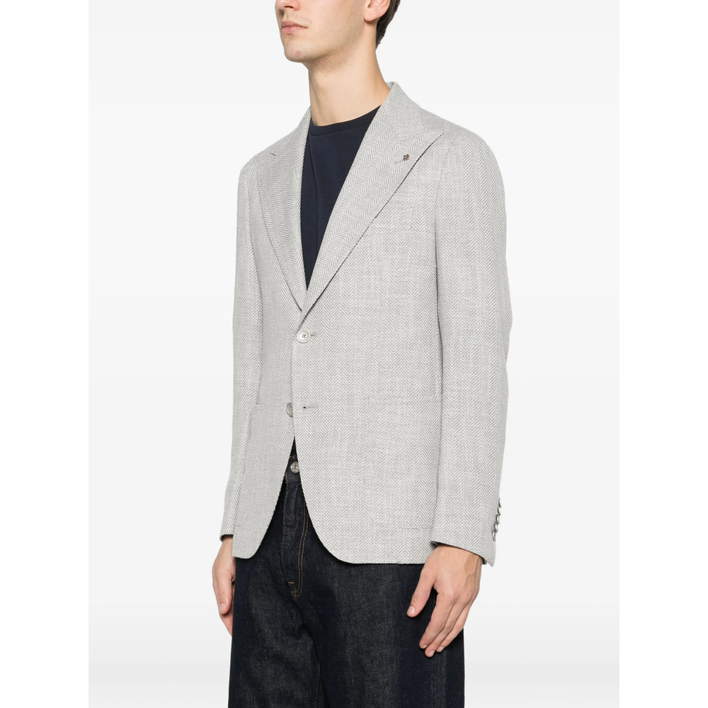 Herringbone-Pattern Single-Breasted Blazer