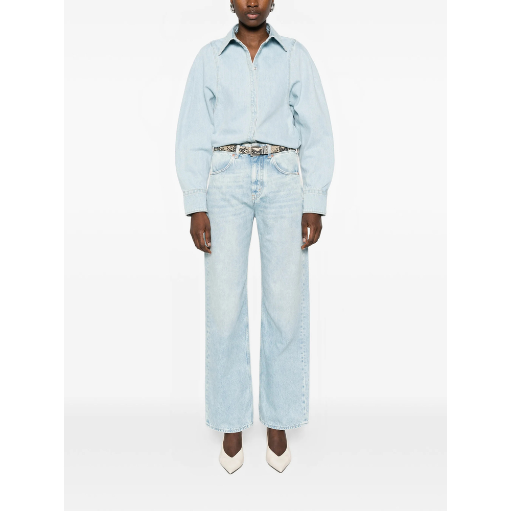 Puff-Sleeve Denim Shirt