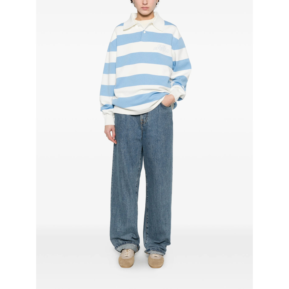 Rey Striped-Pattern Logo-Embroidery Polo Sweater