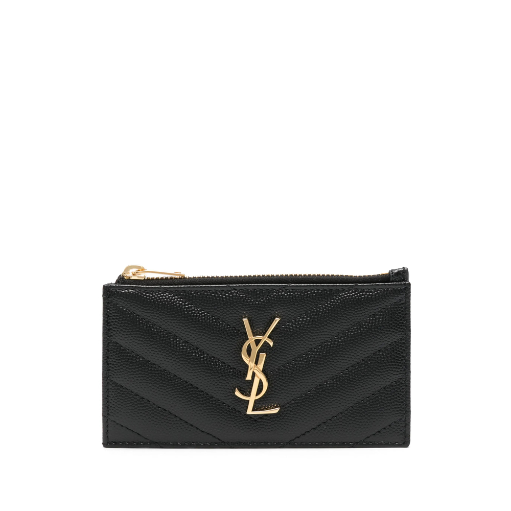 Saint Laurent Cassandre Leather Card Holder In Black