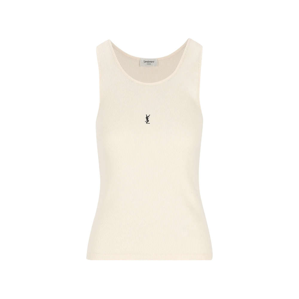Saint Laurent Cassandre Tank Top In Ribbed Cotton Jersey In Neutral