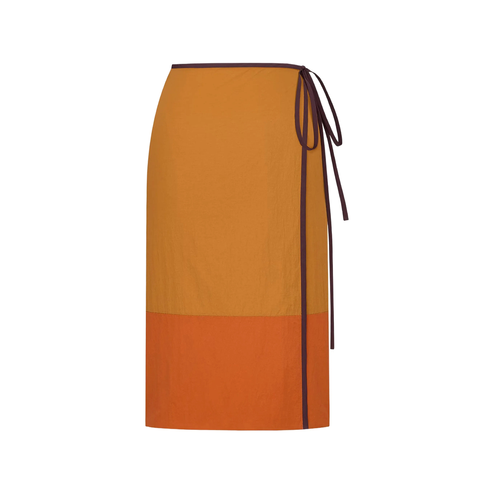 Saint Laurent Tie-detail Colour-block Skirt In Orange
