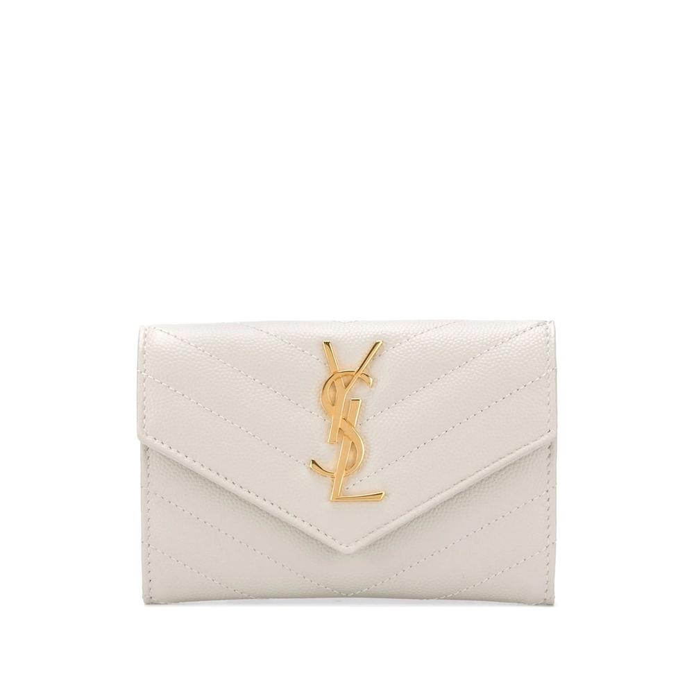 Saint Laurent Small Chevron-quilted Leather Wallet In White
