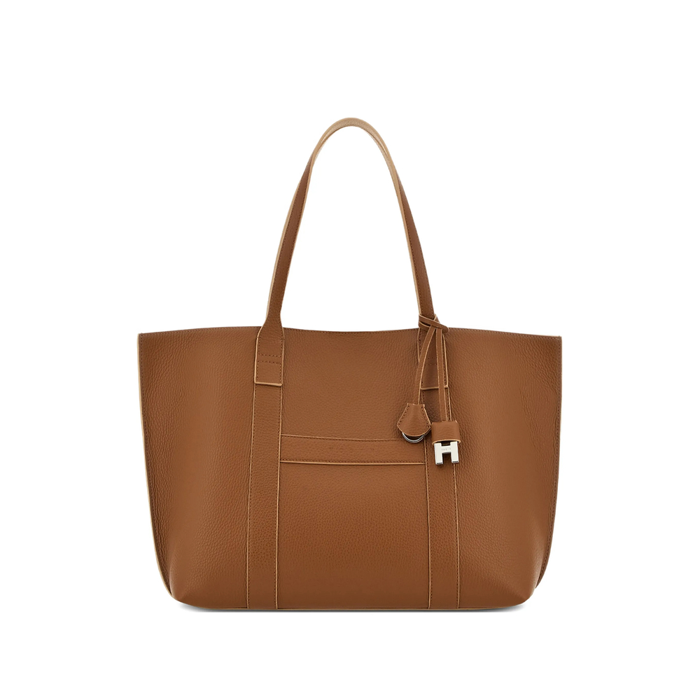 Hogan Hanging Accent Script Tote Bag In Brown