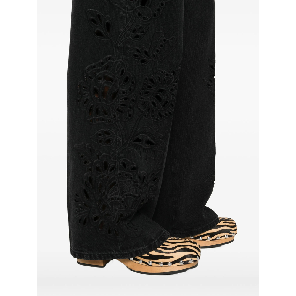 Floral-Appliqué Five-Pockets Jeans