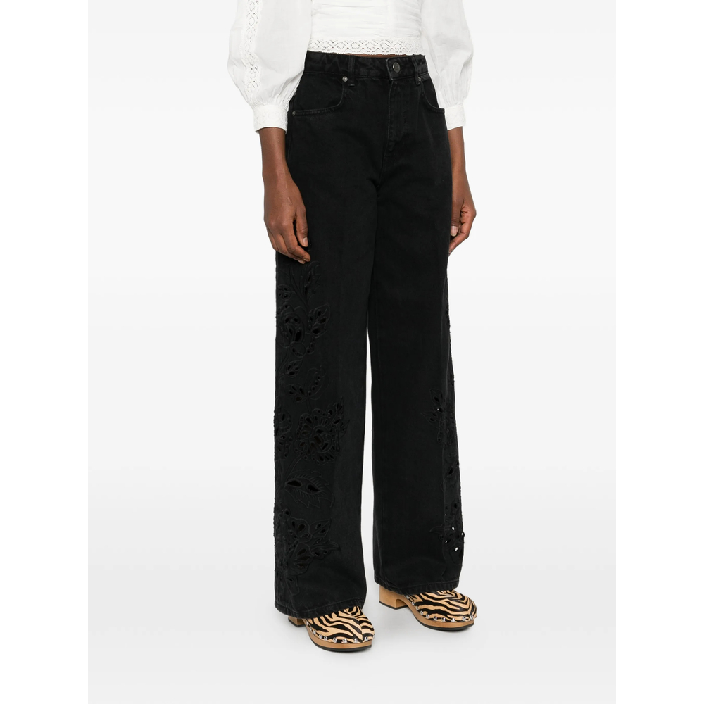 Floral-Appliqué Five-Pockets Jeans