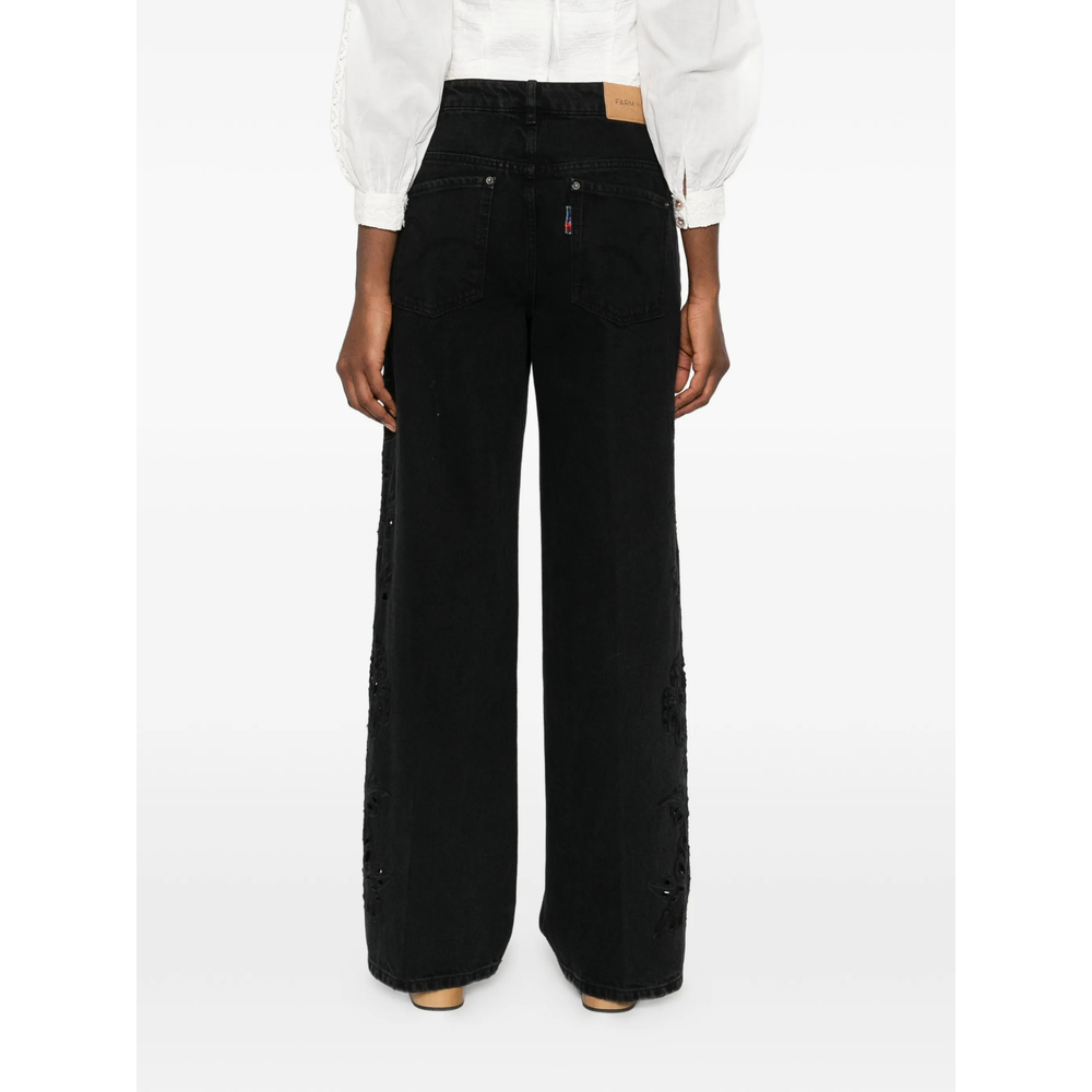 Floral-Appliqué Five-Pockets Jeans