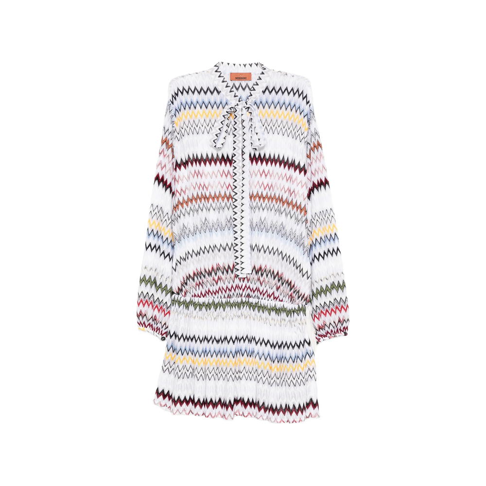 Missoni Zigzag-pattern Tie-neck Mini Dress