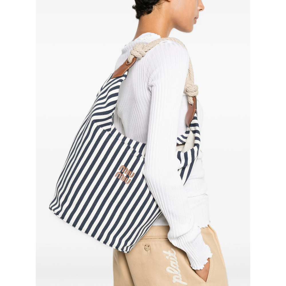 Striped Rope-Handle Shoulder Bag