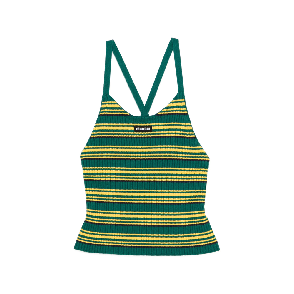 Miu Miu Stripe Halterneck Crop Tank Top In Multi